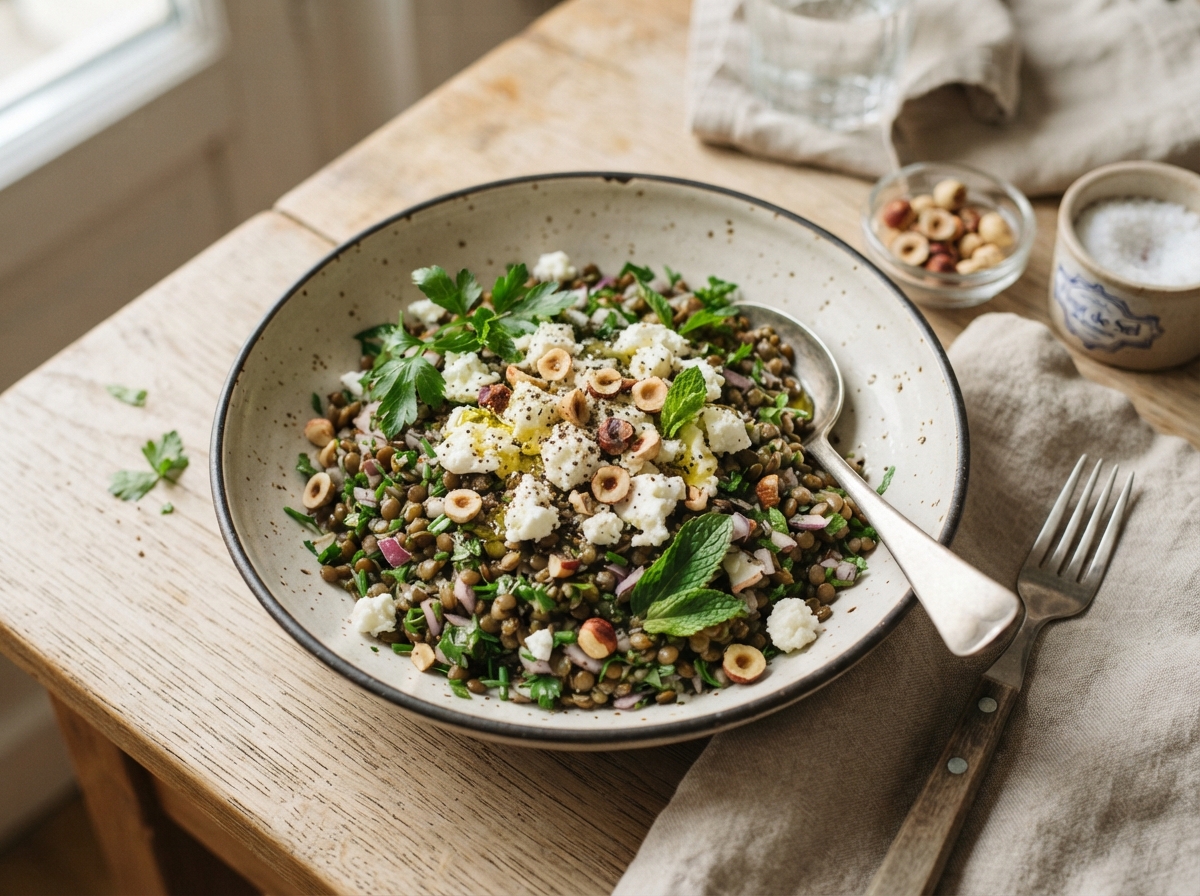 Salade lentilles vertes et chèvre frais